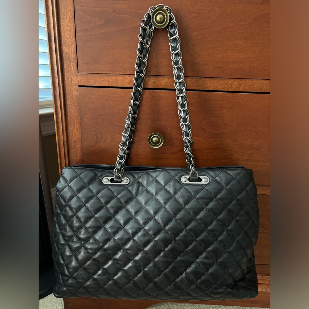 Ann Taylor Quilted Black Chain-Accent Shoulder Bag